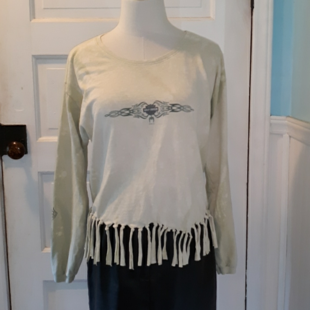Vintage Harley Davidson fringed bleach splatter
